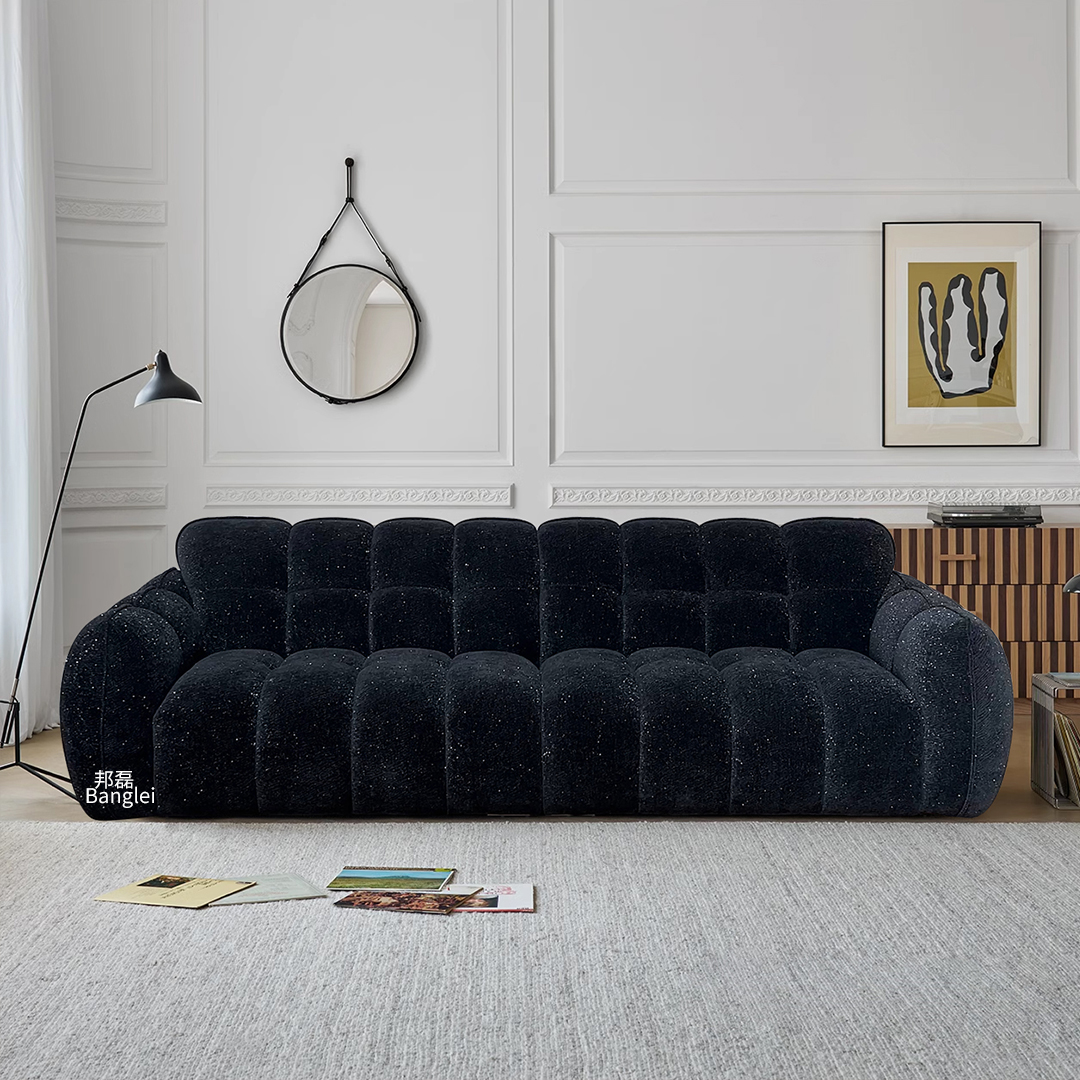 高靠背南瓜法式复古绿色奶油风北欧别墅星空雪尼尔四人布艺沙发