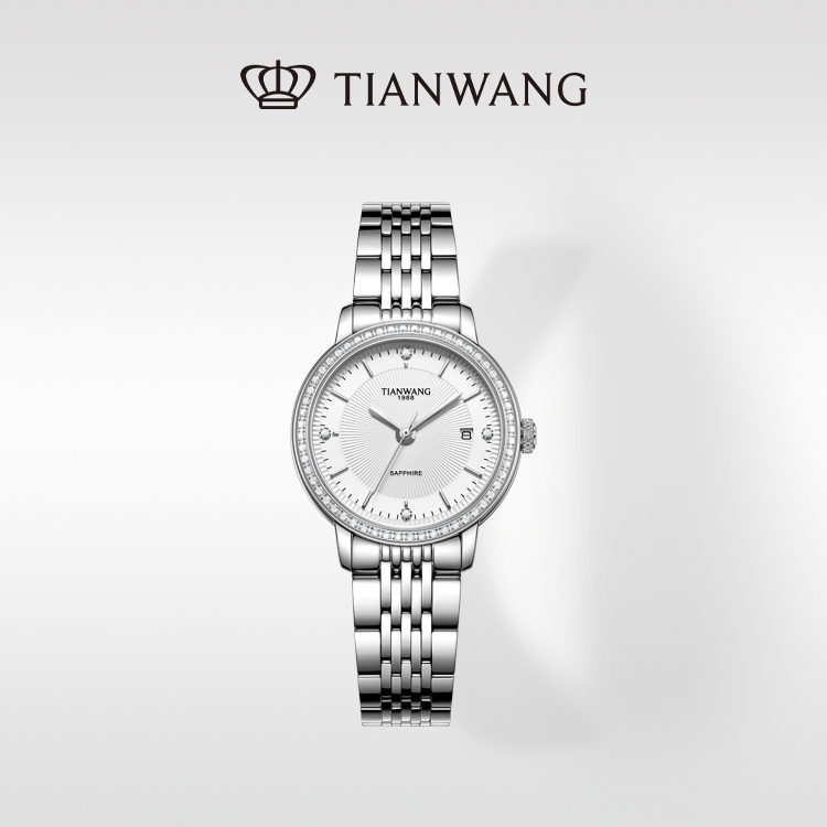 天王表博雅系列女士手表商场同款休闲气质情侣国表石英银白盘钢带