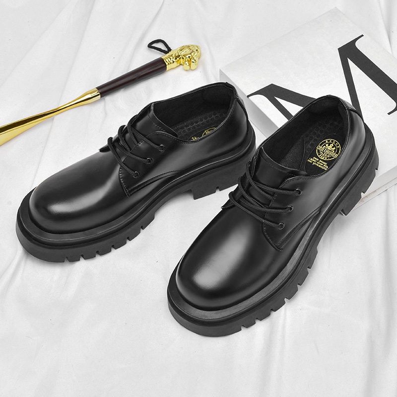 男士德比工装低帮休闲皮鞋男百搭厚底增高马丁靴复古时尚潮鞋7738