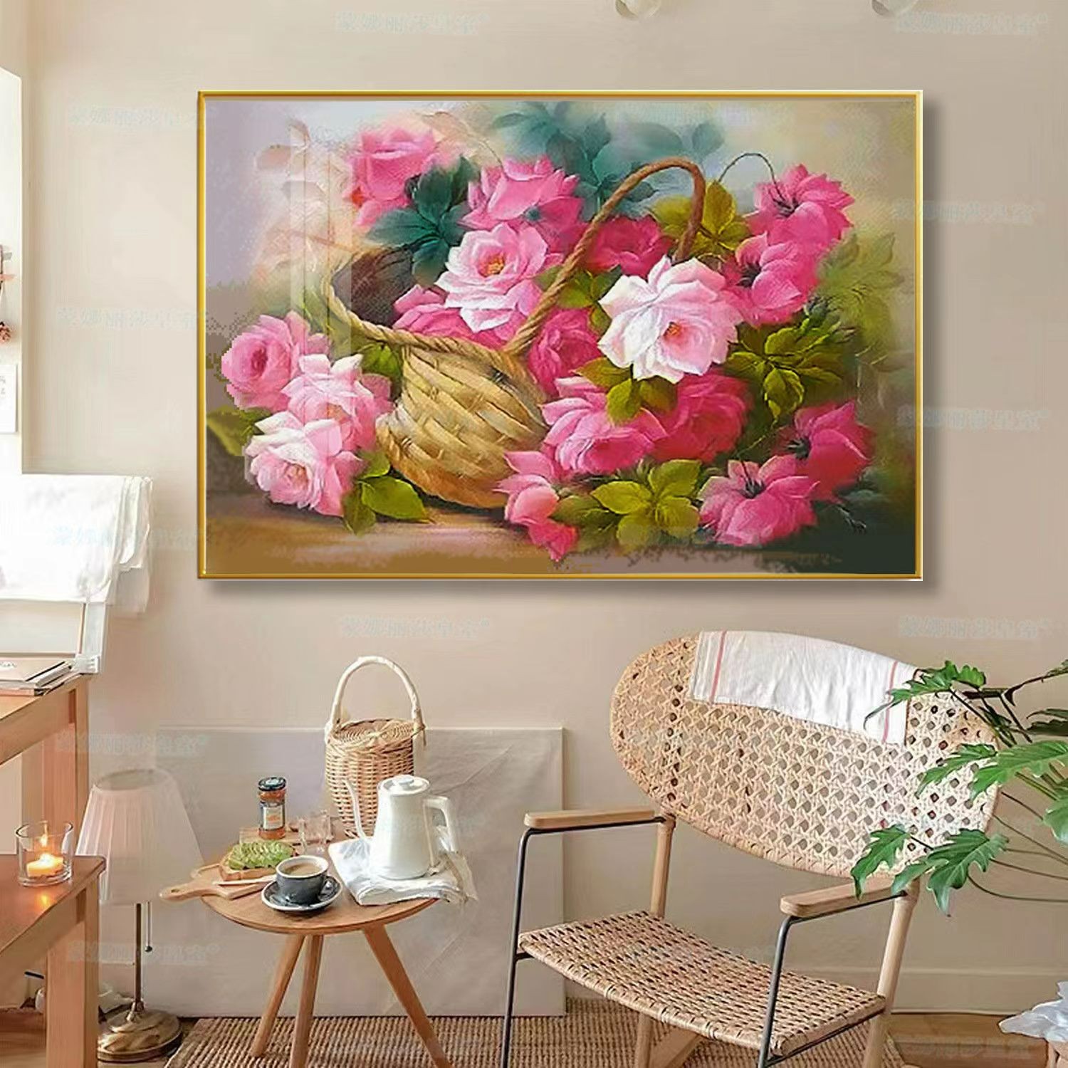 十字绣【一篮玫瑰花】新款大格简约花开富贵小件客厅玄关装饰线绣