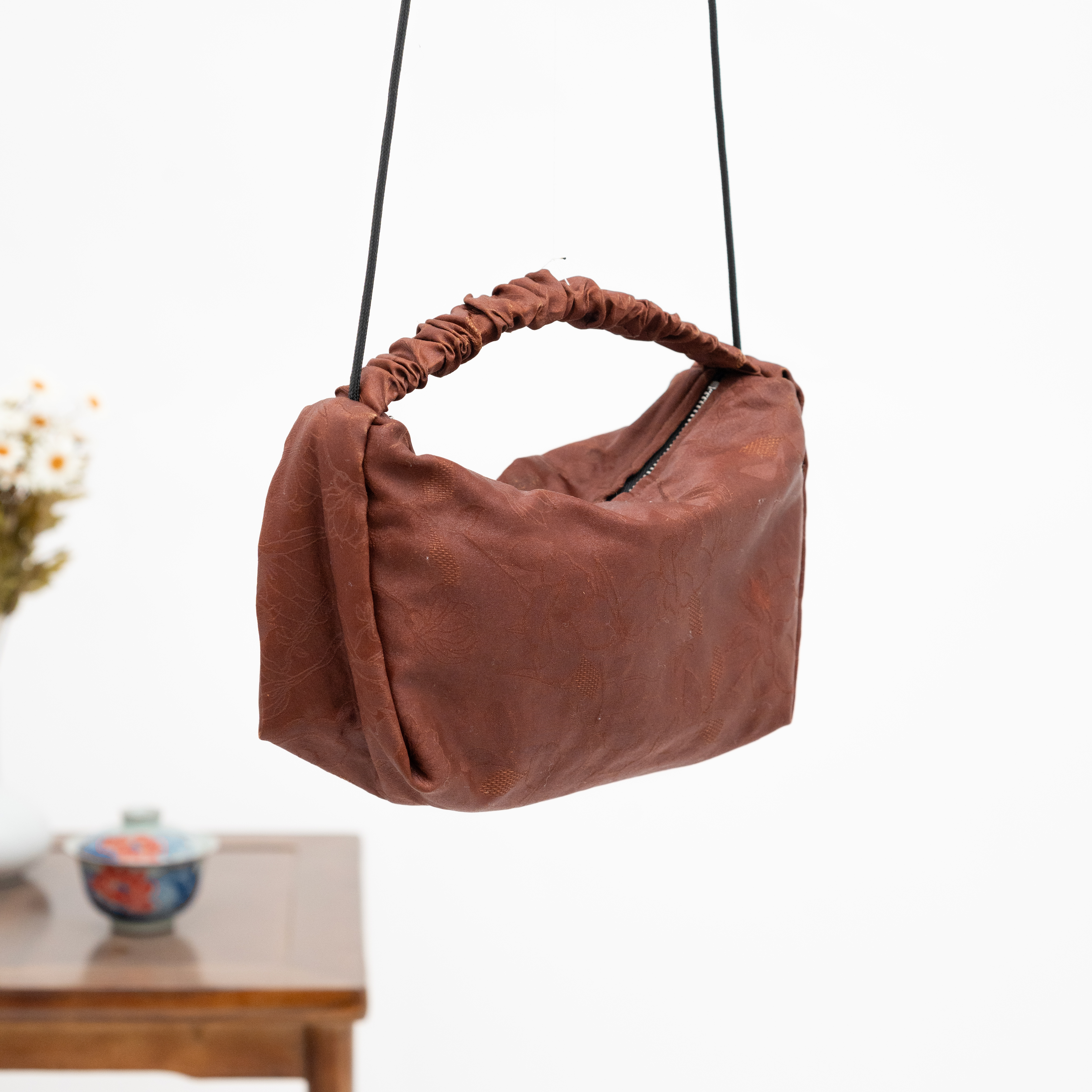 红云纱单肩手机包