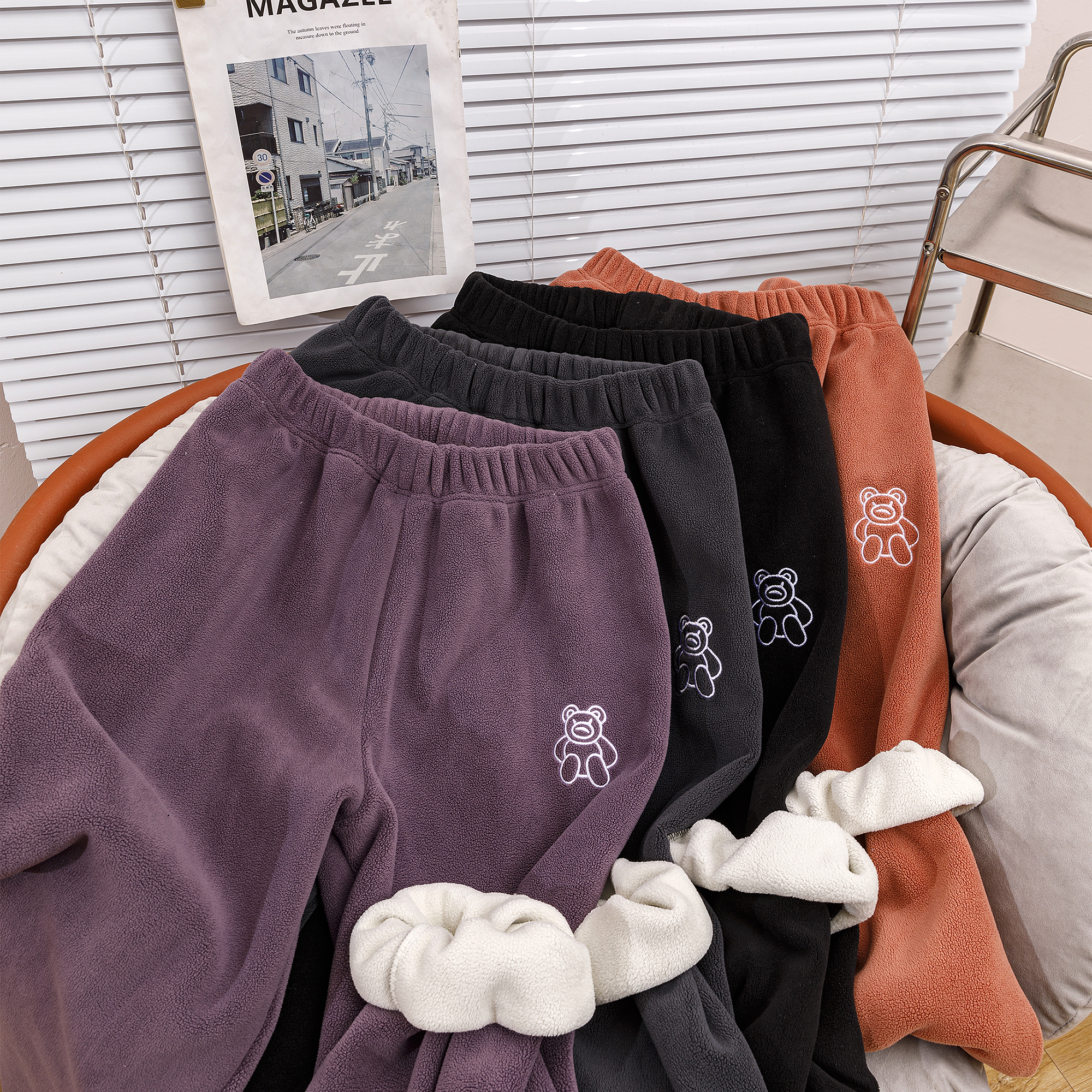 暖暖裤冬季居家摇粒绒加厚松紧腰束脚裤男女同款加绒