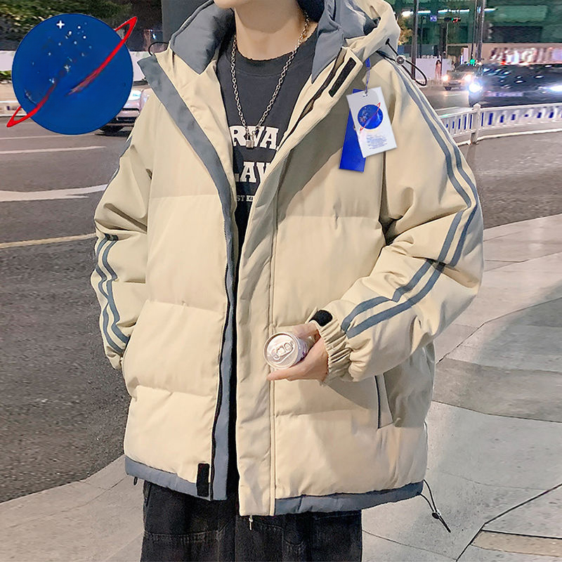 白鸭绒羽绒服男时尚潮牌秋冬季学生情侣百搭加厚保暖连帽港风外套