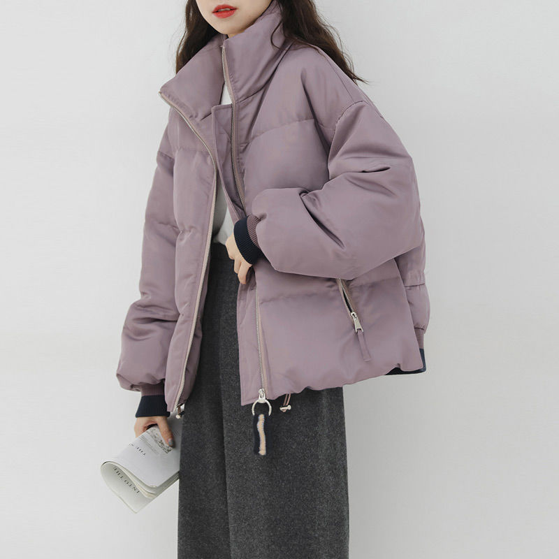 短款羽绒服女白鸭绒2023秋冬新款韩版宽松紫色面包学院小个子外套