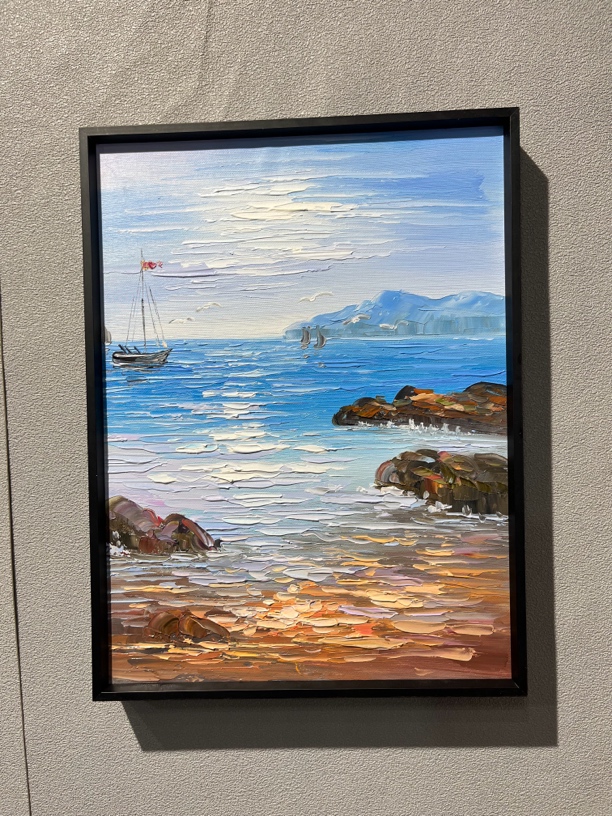 纯手绘油画竖版30x40海景油画家居装饰画卧室挂画