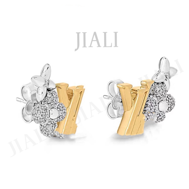 合金耳饰 JIALI(驴家花卉方晶锆石驴家花卉方晶锆石耳钉