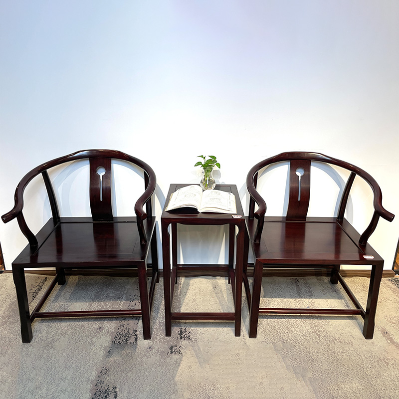 新中式圈椅三件套 禅意书椅古典餐桌椅 休闲椅三件套