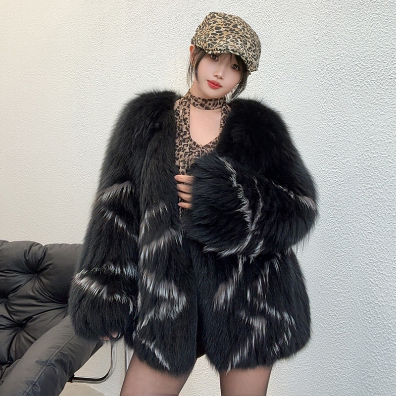 【幼奈】2024冬季新款欧货狐狸毛毛双面编织银狐时尚百搭皮草外套女