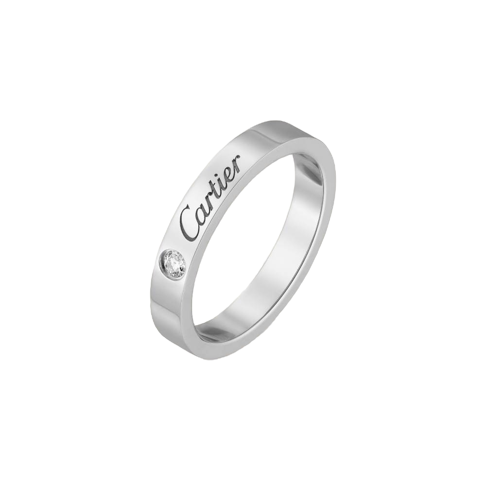 99新 Cartier/卡地亚 铂金c系列单钻签名戒指