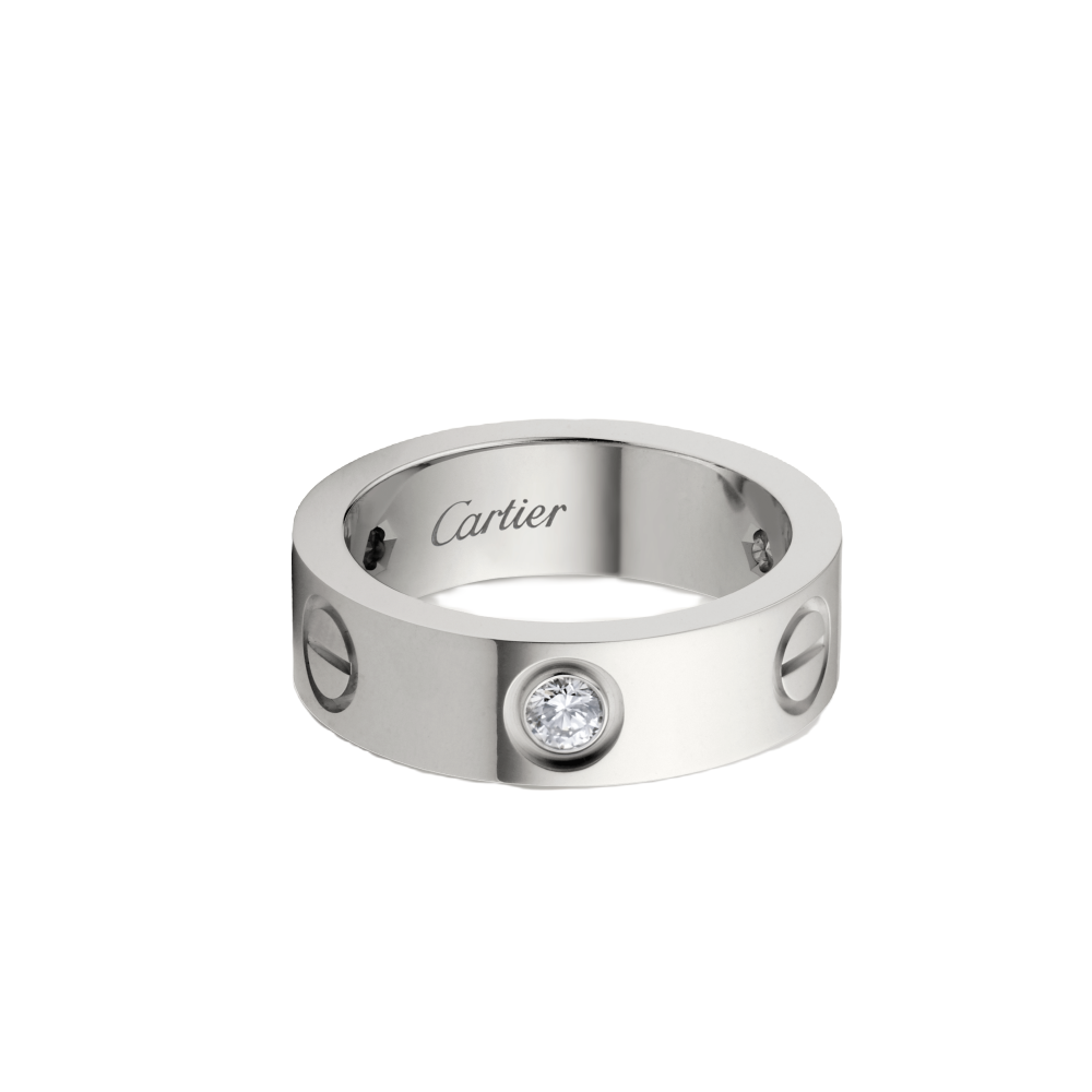 99新 Cartier/卡地亚  18k白金宽版三钻love螺丝戒指