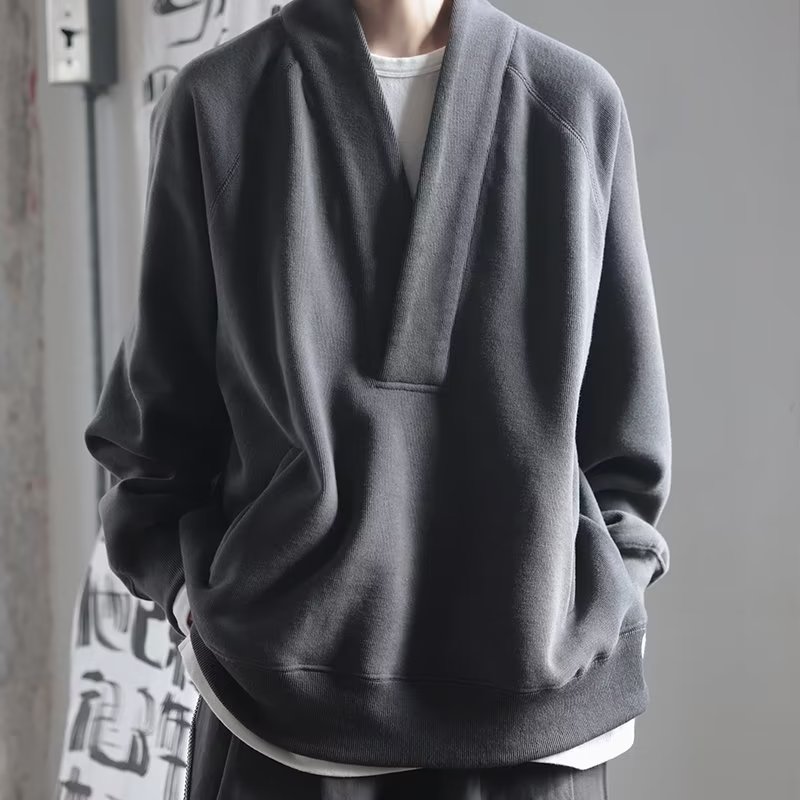 秋季新款男装港风休闲卫衣青年帅气百搭领套头上衣秋季男上衣sc