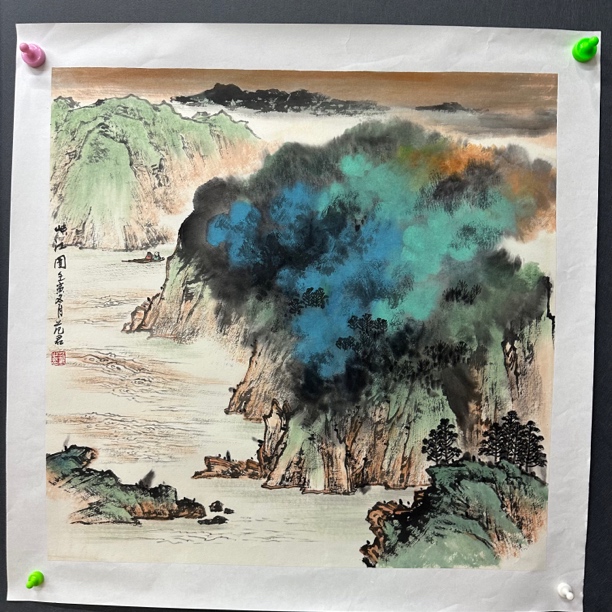范老师纯手绘68*68泼彩写意山水画