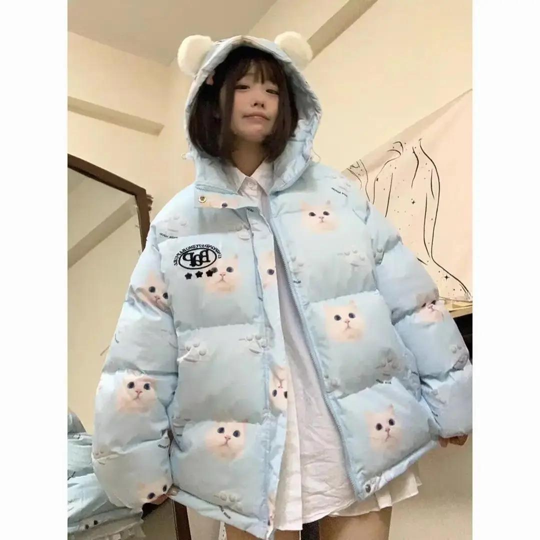 奶呼呼小猫卡通可爱羽服女2023年新款冬季连帽衣小个子袄短款