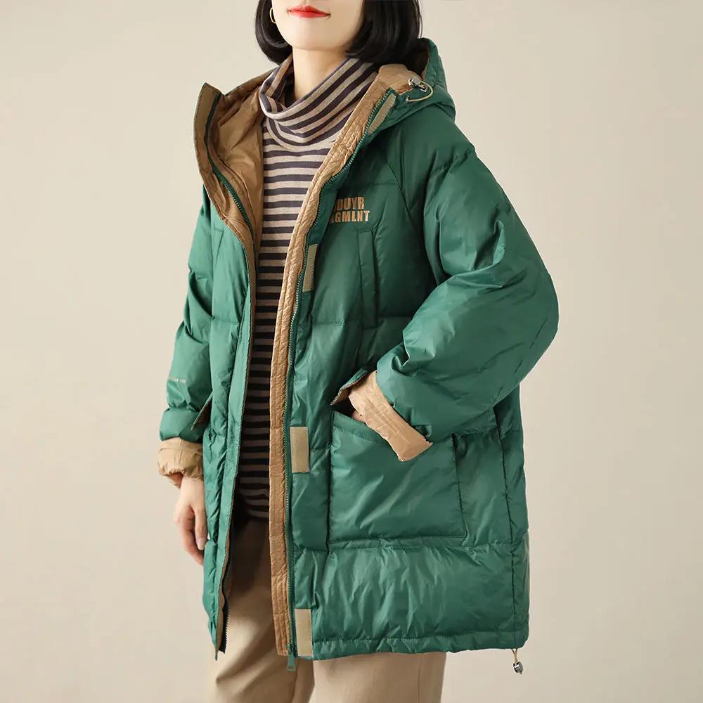 白鸭绒羽绒服女文艺百搭宽松大码休闲显瘦韩版字母冬季外套143