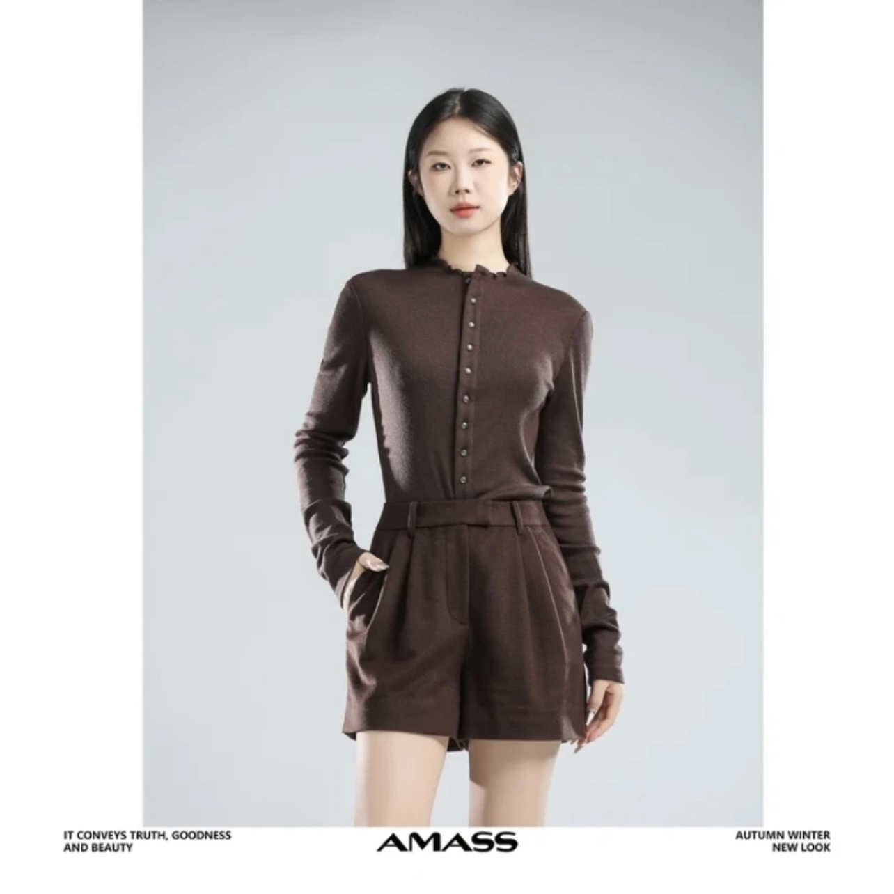 AMASS/阿玛施时尚百搭修身打底黑色显瘦气质春秋针织衫5301016