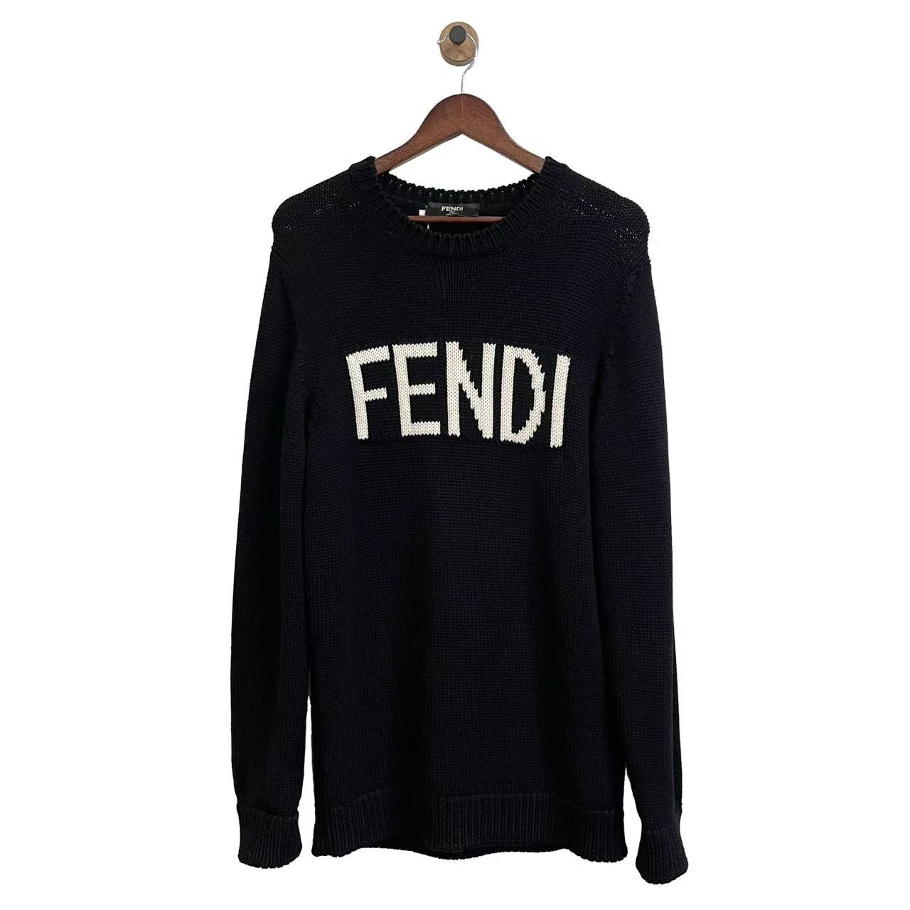 99新 FENDI/芬迪 青奢荟/50码/气质百搭黑色字母中长毛衣///36784