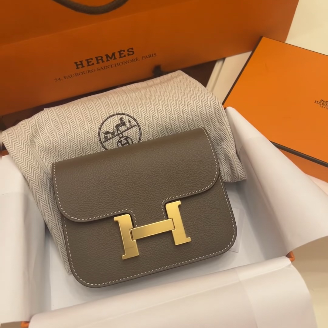 99新 Hermes/爱马仕 青奢荟/大象灰金扣康康slim/B刻/58078