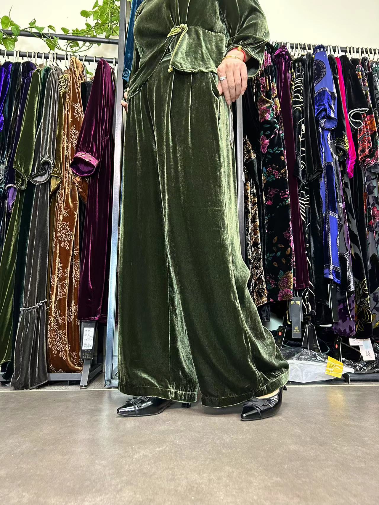 中老年桑蚕丝阔腿直筒裤女裤