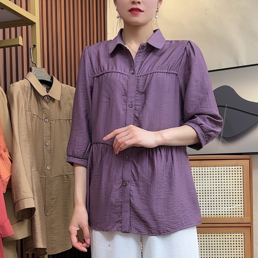 春夏新款时尚大码妈妈装中袖衬衫宽松遮肚子显瘦百搭小衫气质上衣