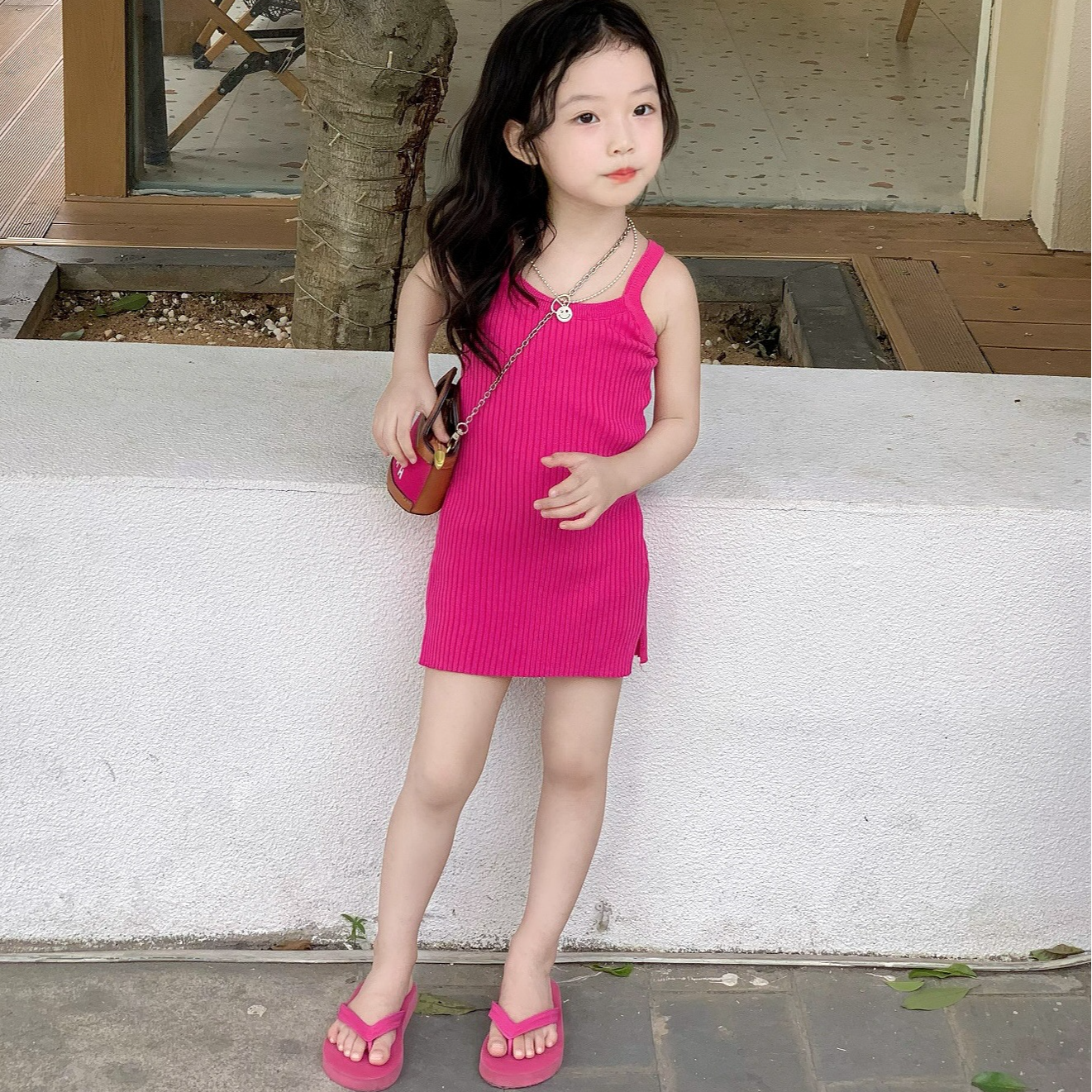 2024夏季款女童彩色多巴胺穿搭女宝宝韩版弹力修身百搭针织吊带裙