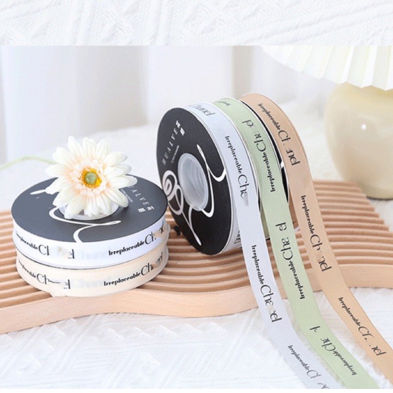 小香风英文螺纹丝带鲜花包装英文缎带花束蛋糕绸带花店资材黑色