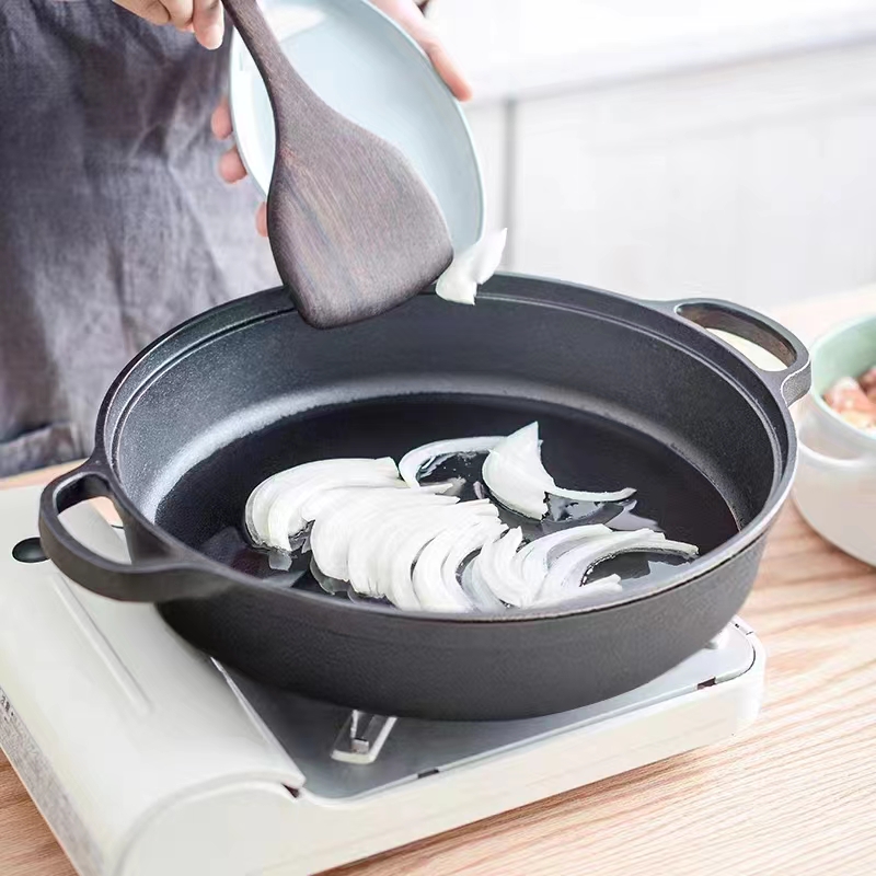 30/35cm铸铁无涂层平底煎锅玻璃盖燃气电磁炉通用