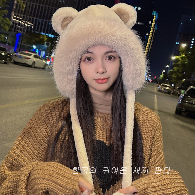 ins韩版网红百搭毛绒骑车冬天防寒加厚防风防冻秋冬季保暖帽绒帽