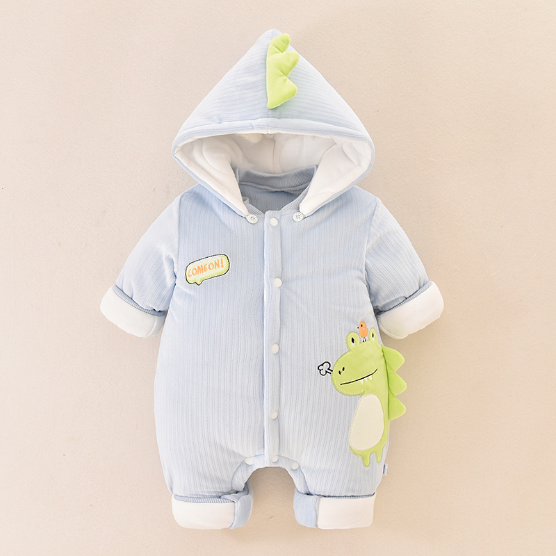婴儿连体衣秋冬加厚夹棉保暖棉服新生儿外出服棉衣可拆帽宝宝冬装