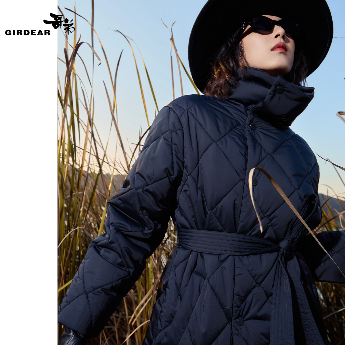 GIRDEAR/哥弟秋冬新款高领中长款宽松爆款轻奢新雪丽棉服1400729