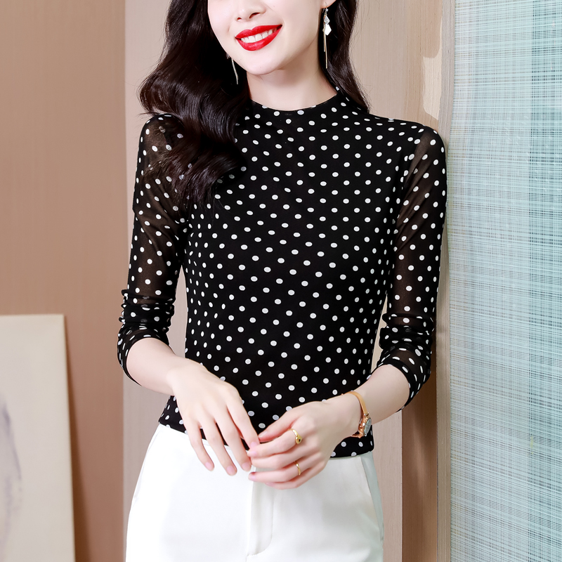 2026新款长袖波点印花洋气打底衫时尚气质小衫女修身显瘦T恤上衣