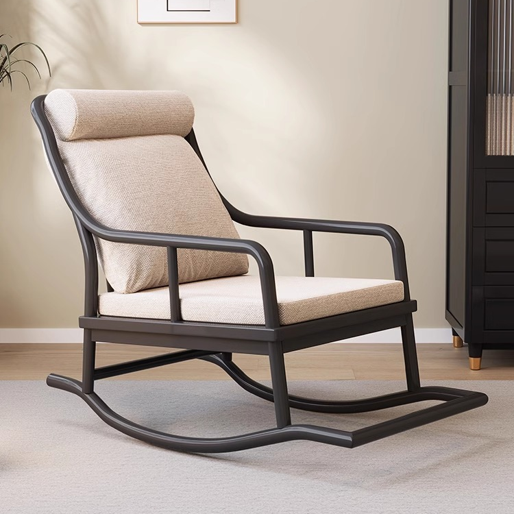 北欧实木躺椅阳台家用休闲午睡椅复古布艺懒人靠背卧室单人沙发椅