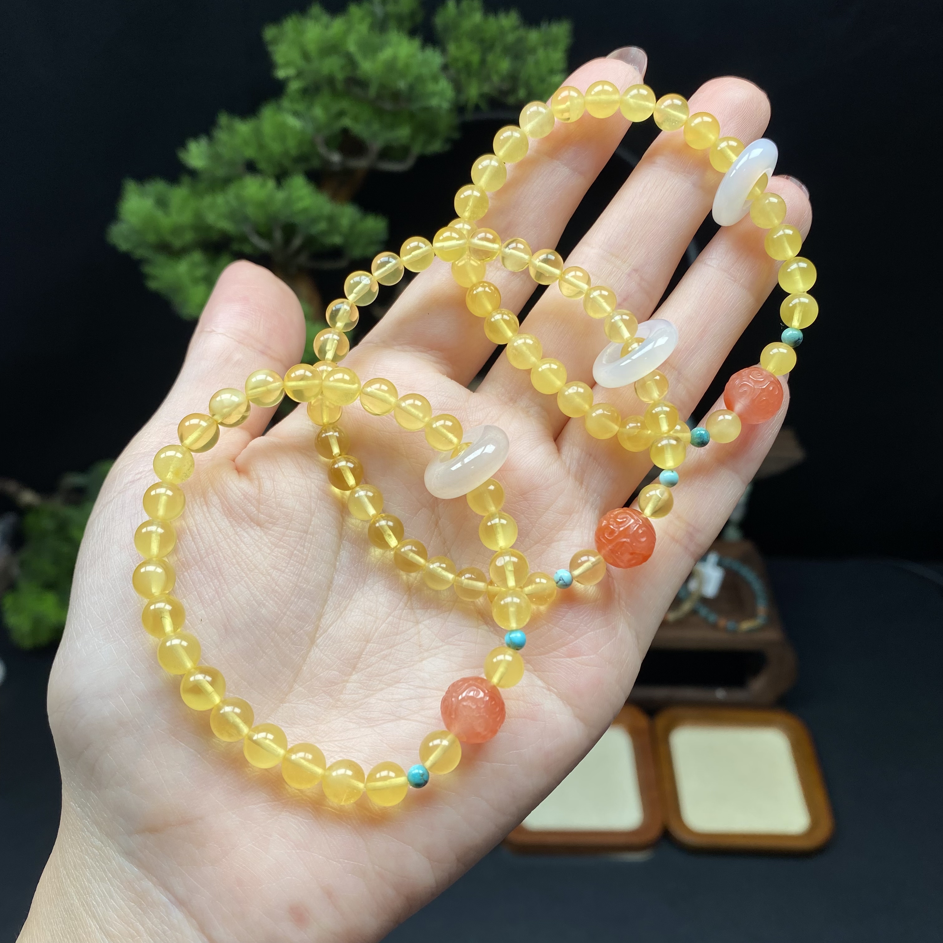 【蜜蜡6m+手串】A453搭配南红+玛瑙跑环时尚轻奢女款气质多样性发一