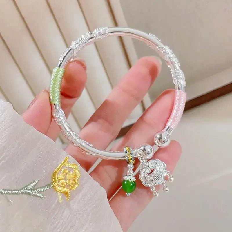 足银手镯  老凰祥繁花似锦纯银手镯女实心9999足银镯子年轻款送女