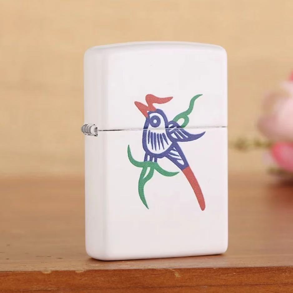 zippo打火机麻将雀神幺鸡 九饼 麻将机防风白色个性胡