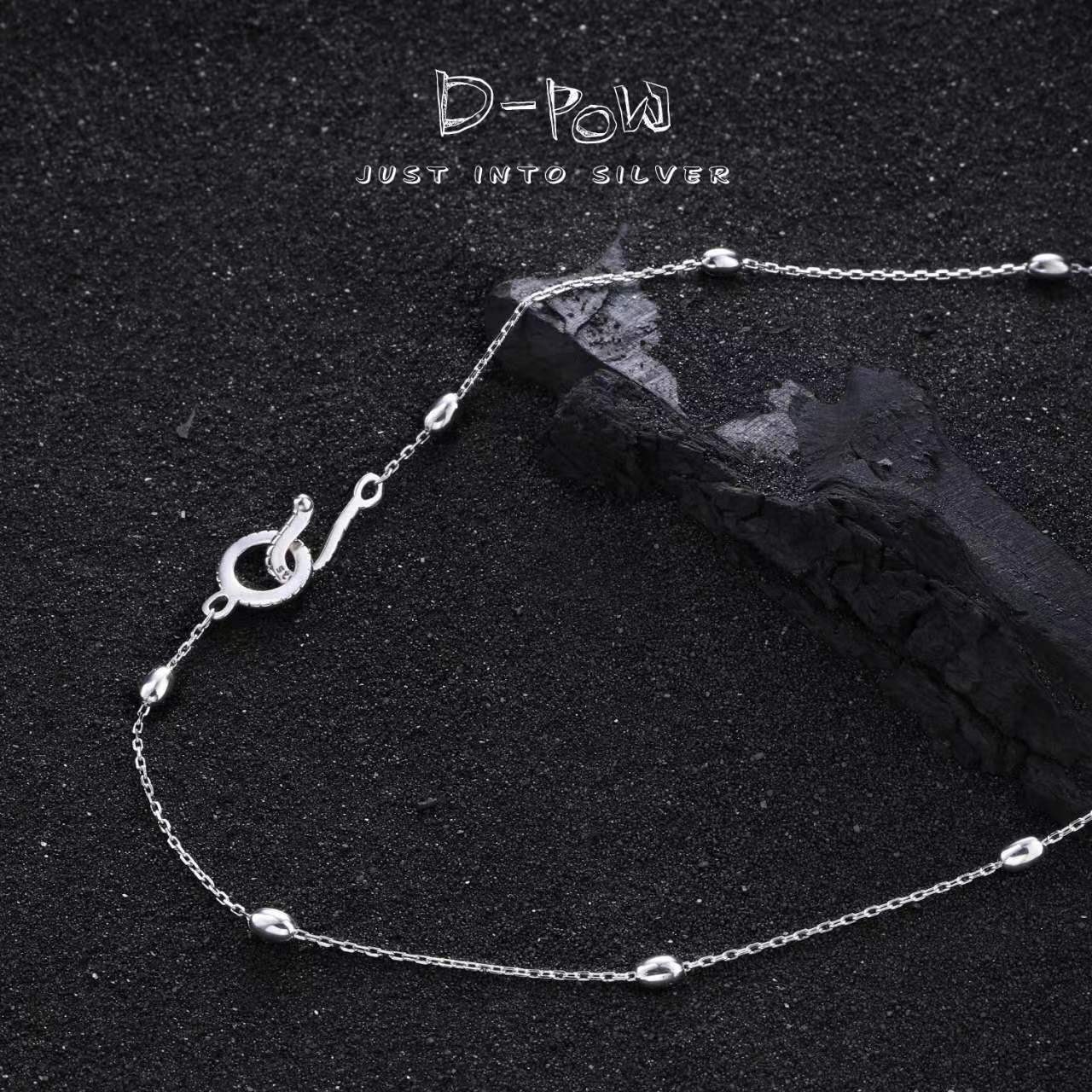 灯小炮 坠链均925银 隔豆勾扣项链（41cm）时尚简约百搭轻奢