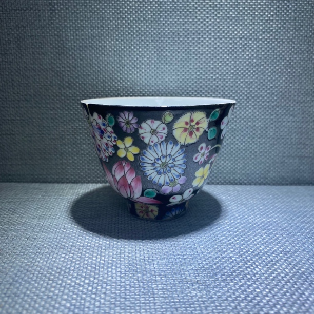 墨地百花细路茶杯主人杯
