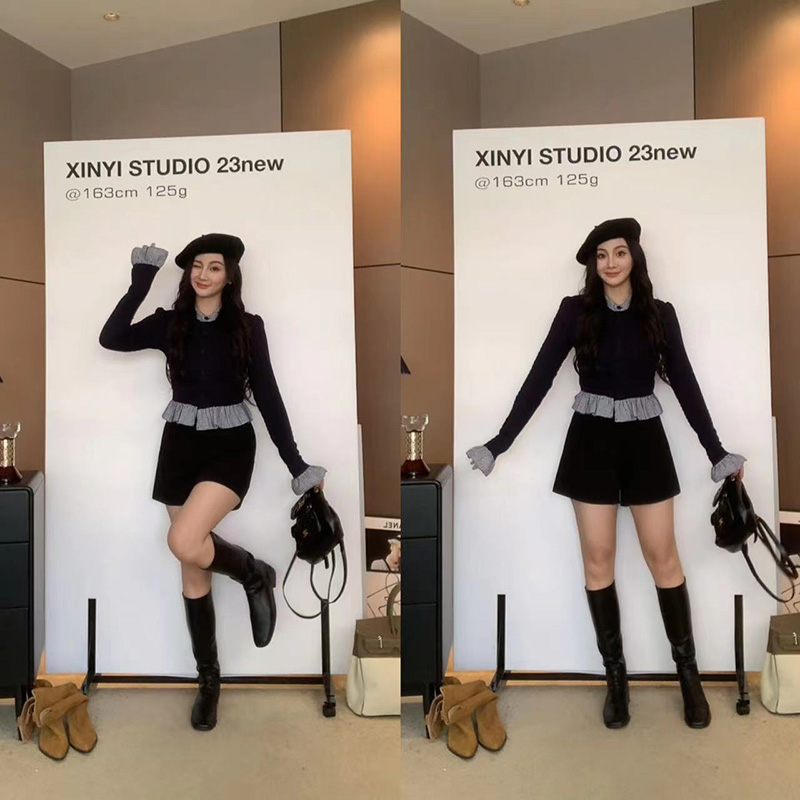 XINYI【返校甜心】秋季拼接绞花小衫女韩版显瘦气质上衣X623E04277