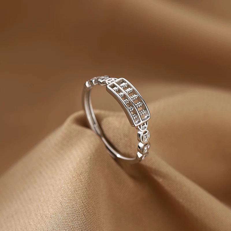 925银戒指 招财转运如意算盘铜钱戒指简约百搭轻奢小众网红气质女