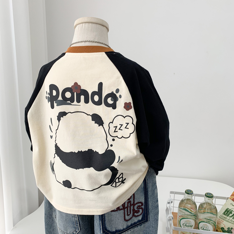 男童女童纯棉T恤儿童圆领卡通插肩袖打底衫中小童休闲洋气百搭t