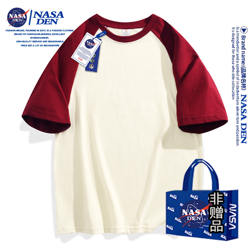 NASA联名夏季纯棉短袖重磅t恤男青春流行圆领港风情侣款潮牌上衣