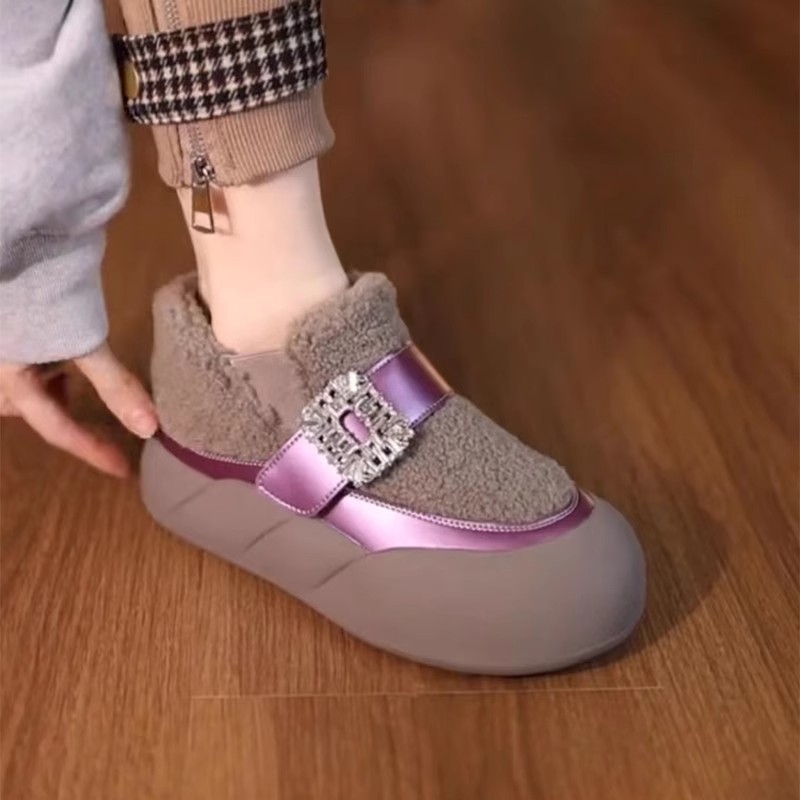 厚底高帮鞋女2023新款冬加绒保暖网红增高休闲运动毛毛棉鞋妈妈鞋