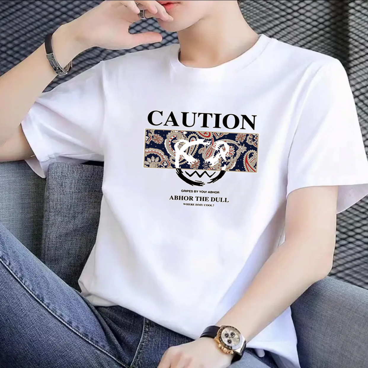 重磅棉T圆领印花精梳棉短袖百搭韩版男女同款情侣款