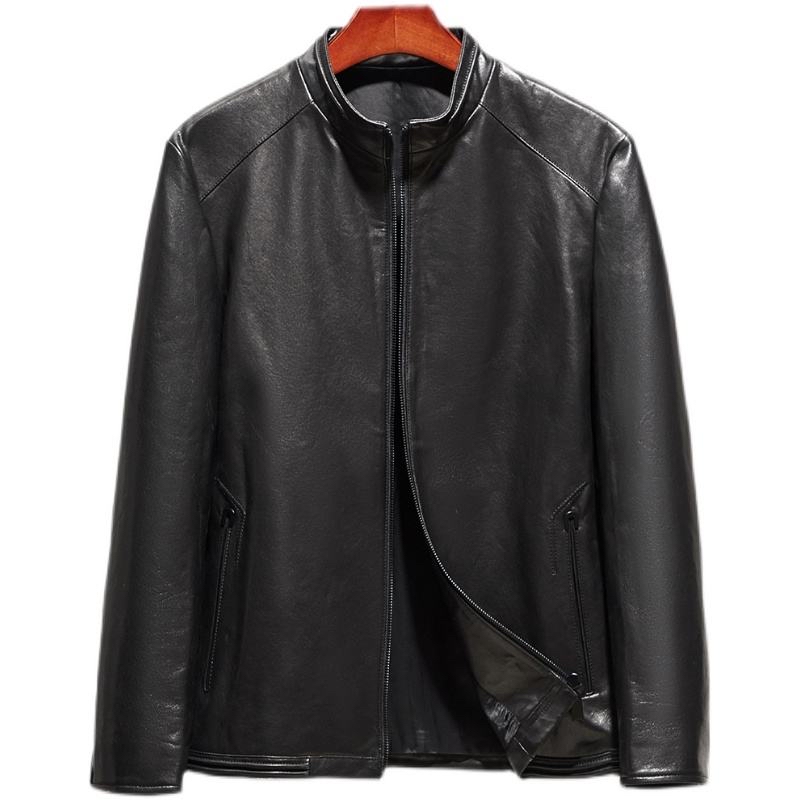 精品2025休闲男款皮衣秋季春秋男式男士立领黑色短款加绒真皮夹克