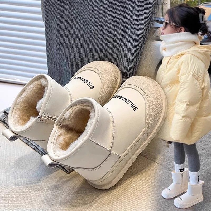 女童雪地靴2023新款冬季加绒加厚皮毛一体儿童大棉鞋女宝短靴鞋子