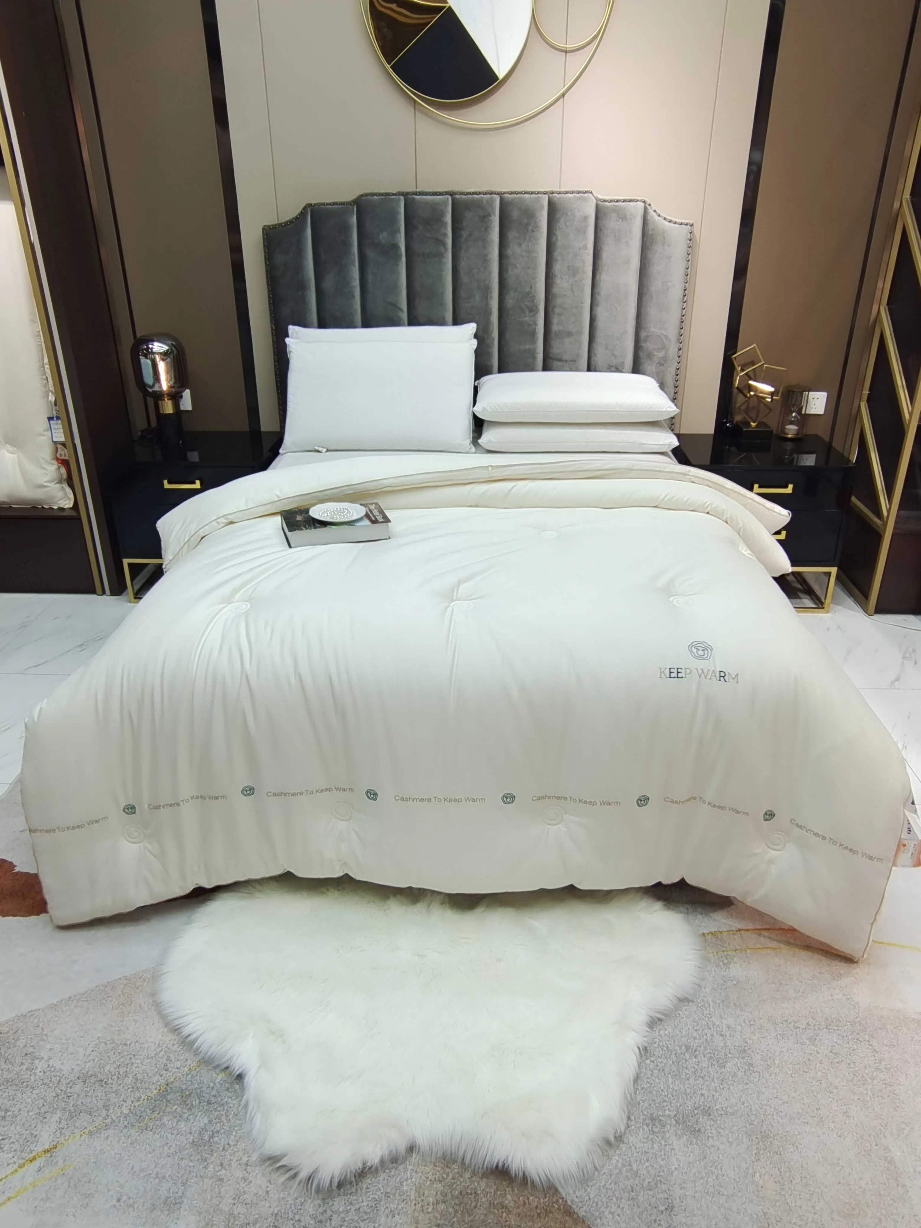 2023高档柔软刺绣冬被保暖绣花羊绒被加厚二合一轻奢亲肤