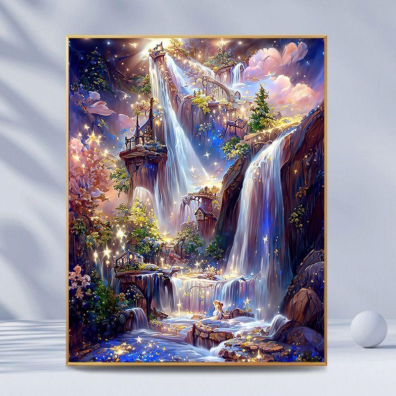 星空瀑布梦幻桥廊唯美治愈系钻石画diy满钻手工贴画卧室装饰画