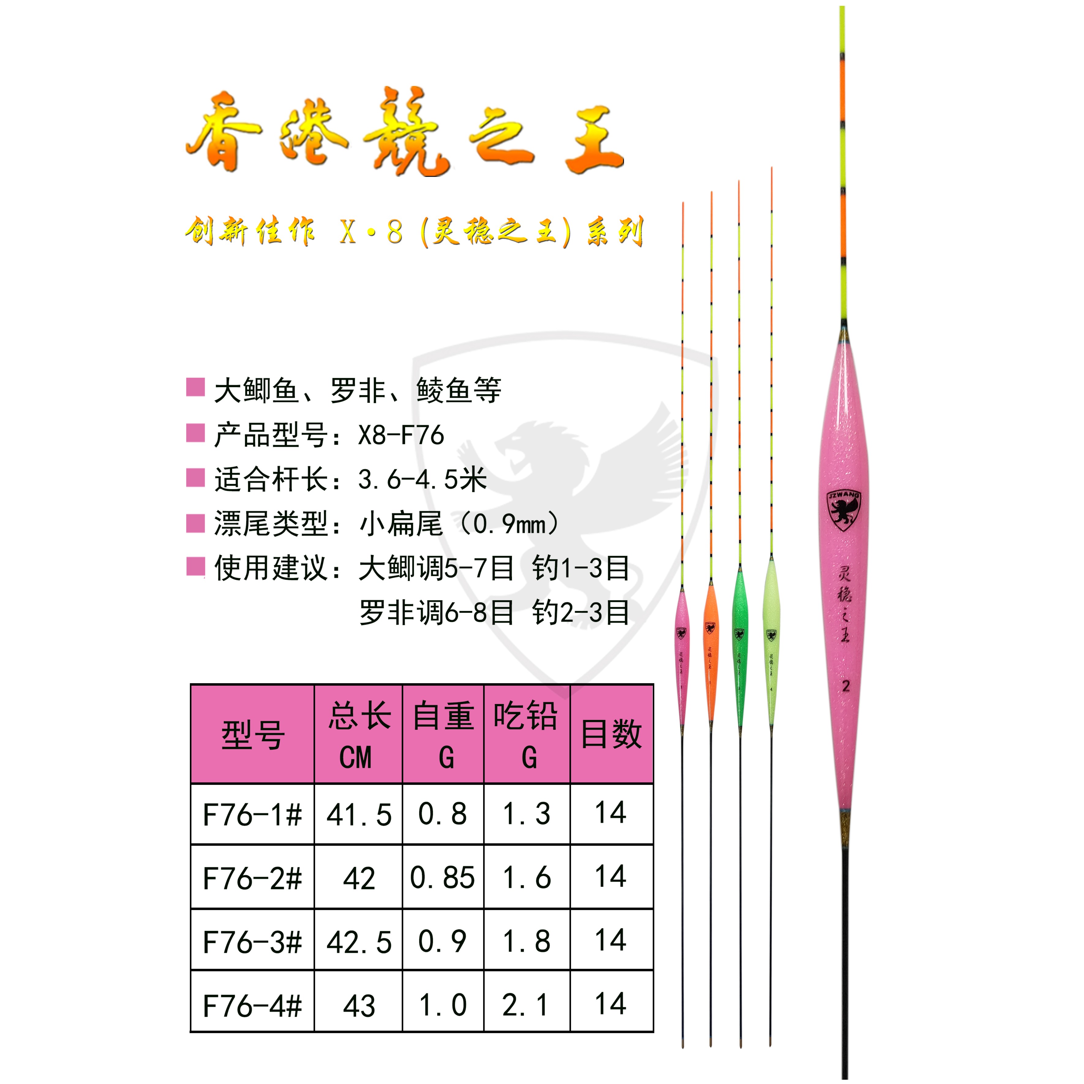 X8-F76 中长身 大鲫鱼 罗非 鲮鱼 小扁尾混养纳米浮漂 香港竞之王