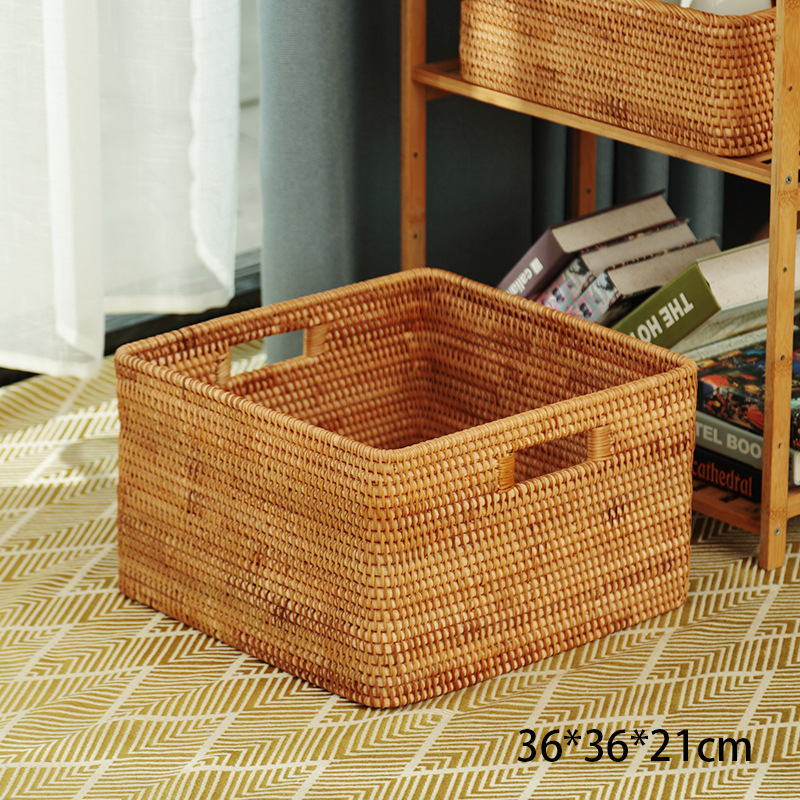 越南藤编方形收纳筐提手36*36*21cm