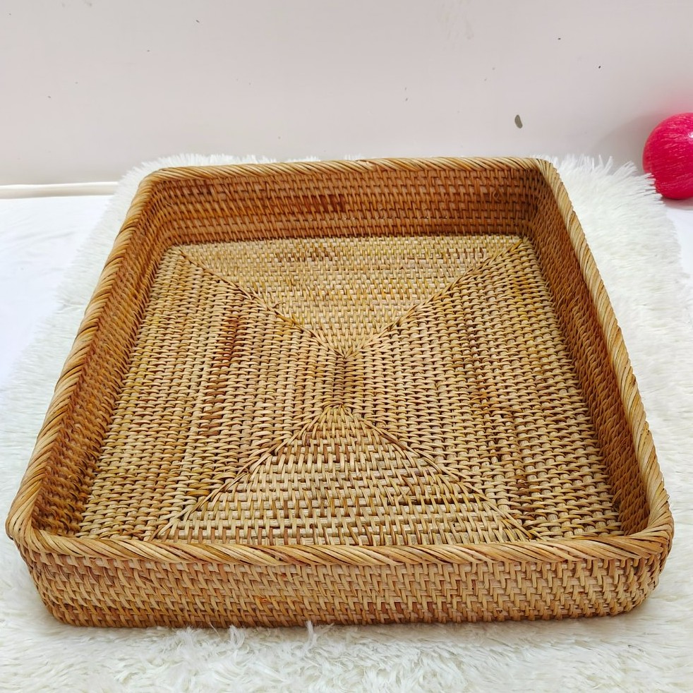 L003天然藤条手工编织藤编长方形水果零食收纳托盘客厅桌面置物盘