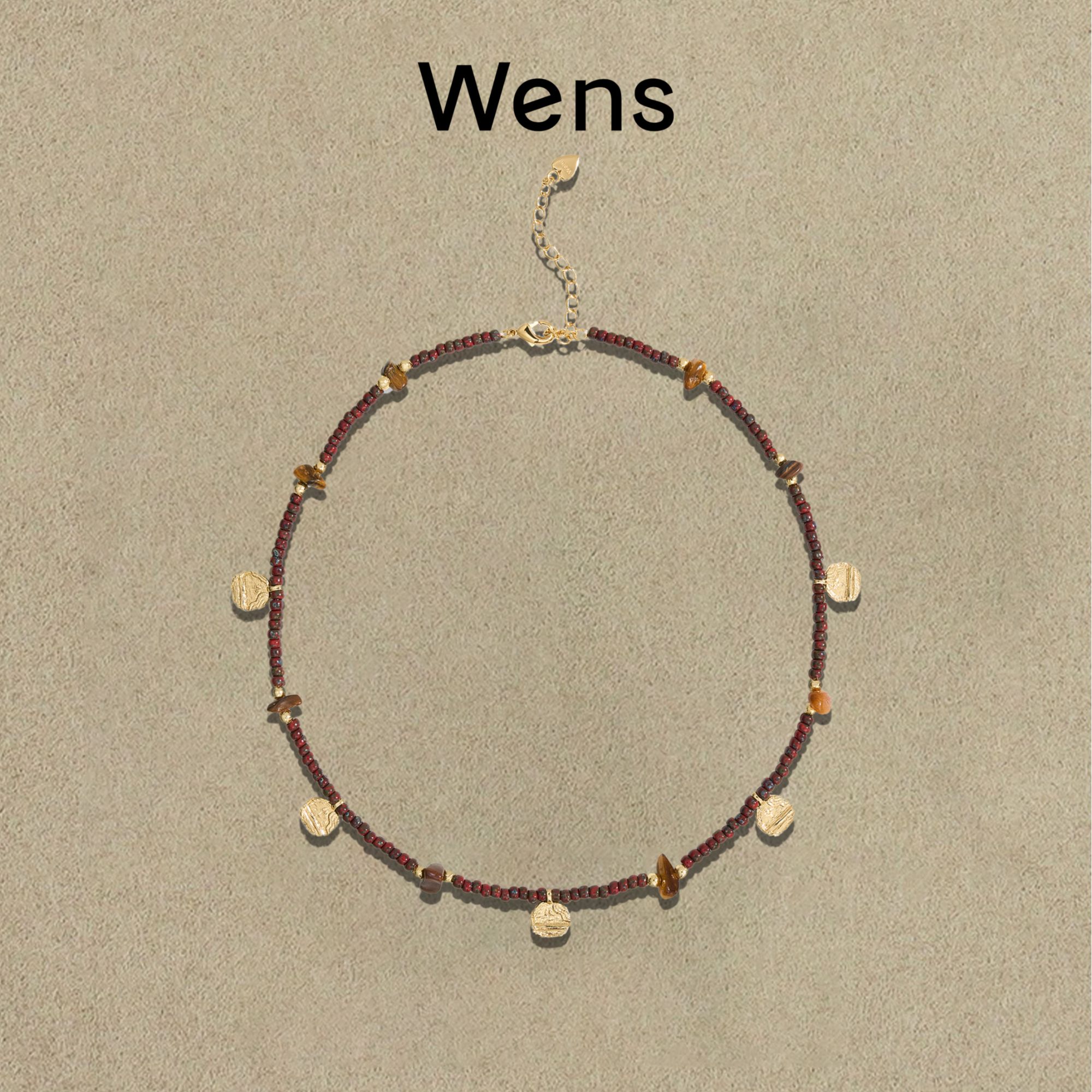 Wens/吻斯 铜合金项链 THE KISS雕刻串珠项链百搭时尚复古叠戴